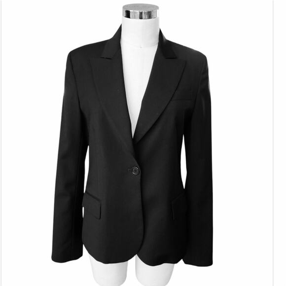 Theory 100% Wool Single Breasted Blazer Contrast Cuffs Size 10 Black Parisian - Picture 1 of 13